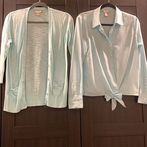 Beautiful blouse and matching 3/4 sleeve cardigan (soft light teal color)